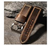 ZHGUIMING Bracelet de montre fait à la main en cuir véritable haut de gamme, Vintage, 20 22 23 24 26MM, adapté au cuir véritable PAM(Silver buckle,23mm)