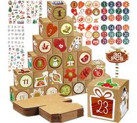 ZHHGOO Calendrier de l'Avent Boites,24 Papier Kraft Set de Boîtes Calendrier et autocollants de Noël,DIY Coffret Cadeau de Noël,Cadeaux de l'Avent,Calendrier de l'Avent pour Enfants et Adultes, brun