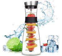 ZHHGOO Carafe en Verre,1.2 Litres Pichet à Eau en Verre Couvercle en inoxydable,Pichet en Verre avec Brochette de Fruits,pour Thé Glacé Boisson Maison Lait Café Vin de Service