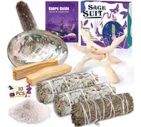 ZHHGOO Sauge Blanche,12cm Cèdre,White Sage, Palo Santo Coquillage D'ormeau, Support Blanc,Encens Naturel à Bruler Anti Stress Méditation,pour Le Nettoyage Énergétique pour Éliminer l'énergie Négative