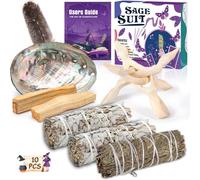 ZHHGOO Sauge Blanche,12cm Cèdre,White Sage, Palo Santo Coquillage D'ormeau, Support Blanc,Encens Naturel à Bruler Anti Stress Méditation,pour Le Nettoyage Énergétique pour Éliminer l'énergie Négative
