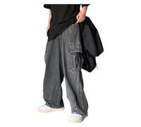 ZHIAN Baggy Jeans Pantalon en Denim Taille Élastique for Homme, Jambe Large, Coupe Ample, Pantalon Cargo Évasé(Black,3XL)