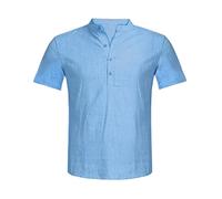 ZHIAN Chemises en Lin À Manches Courtes for Hommes, Boutonnées Et Rétractables, Coupe Classique, Décontractées, Légères, for L'été Et La Plage(Blue,S)