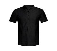 ZHIAN Chemises en Lin À Manches Courtes for Hommes, Boutonnées Et Rétractables, Coupe Classique, Décontractées, Légères, for L'été Et La Plage(Black,S)