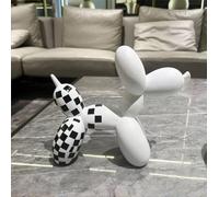 zhibang Ballon Chien, RéSine Ballon Chien Figurine,Chien Ballon à Carreaux Noir Et Blanc,Art Sculpture Animaux Figurine RéSine Artisanat Salon Bureau DéCoration Ornement DéCorations Moderne (B)