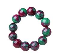 ZHIBO Bracelet jonc en jade naturel avec perles rondes et rubis naturel, Pierre