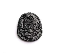 ZHIBO Collier avec pendentif dragon en jade d'encre naturelle pour homme et femme, Pierre