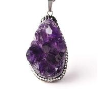 ZHIBO Pendentif améthyste longue chaîne de chandail en cristal violet avec pierre brute, Pierre, Améthyste