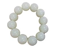 ZHIBO Xinjiang Bracelet en perles rondes en jade blanc pour homme et femme, Pierre