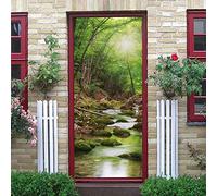 ZHIDAOLA JFEDMN Stickers Porte Poster 3d - 90x210cm Paysage de rivière forêt verte Papier Peint Trompe l'oeil pour Salon Chambre Décoration La Maison Muraux Auto-adhésif Amovibles