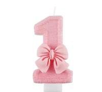 ZHIHUI Bougie d'anniversaire pour gâteau, nœud rose, décoration de gâteau d'anniversaire, bougies de gâteau pour 1ère fille - Fournitures de fête à thème (chiffre 1)