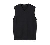zhili Fs Pull en Tricot sans Manches à col en V pour Homme Uni Coupe Ample, Classique Tricots Débardeur_Noir_Large
