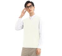 zhilifs Maglia a V-Collo lavorato a Maglia da Uomo Plain Senza Maniche Pullover Knitwear Loose Fit All Match Tops_White_XXXX-Large