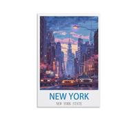 ZHILIJING Poster de voyage vintage de l'État de New York sur toile - Décoration murale moderne pour chambre à coucher - 20 x 30 cm