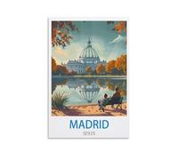 ZHILIJING Poster de voyage vintage de Madrid Espagne (30 x 45 cm) - Impression sur toile murale moderne pour chambre à coucher