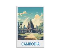 ZHILIJING Poster de voyage vintage du Cambodge (30 x 45 cm) - Impression sur toile - Décoration murale moderne pour chambre à coucher