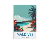 ZHILIJING Poster de voyage vintage sur toile représentant l'océan Indien des Maldives (50 x 75 cm)
