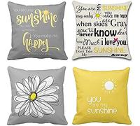 ZHILING Lot de 4 housses d'oreiller 50x50 cm jaune et gris blanc moderne Daisy You Are My Sunshine Words coussin décoratives d'extérieur pour la maison Housse carrée 20x20 pouces