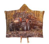zhimahou Couverture à capuche de 150 x 130 cm, tracteur avec remorque chargée avec imprimé bûches, couverture chaude et confortable pour homme et femme, couverture à capuche confortable en peluche