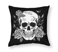Zhimahou Housses de coussin de 40 x 40 cm, tête de mort embrassée par des fleurs et des feuilles noires, coussins de chaise, coussins de canapé, taies d'oreiller de lit, coussins de lit
