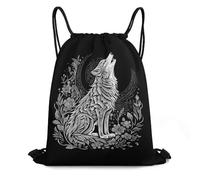 Zhimahou Sac à dos de sport avec cordon de serrage - Motif loup hurlant vers la lune - Sac à dos de sport avec cordon de serrage pour homme et femme - Étanche - Pour voyage, plage, école, Sac à dos
