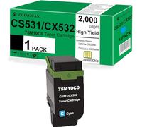 ZHINGUAN CS531 CX532 Cartouche de toner de rechange pour imprimantes Lexmark CS531 CX532 75M10C0 CS531dw, CS632dwe, CX532adwe, CX635adwe (1 cyan, avec puce professionnelle)