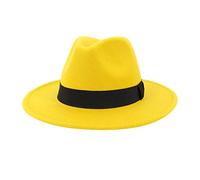ZHINIAN Chapeau fedora en feutre synthétique pour homme et femme - Chapeau panama d'été à large bord avec boucle de ceinture - Vintage - Unisexe - Tendance, jaune, taille unique