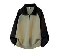 ZHIQIA Homme Sweat Demi Zip Bicolore Manches Longues | Raglan Contrasté,Bords Côtelés,Bas Côtelé,Col Polo,Coupe Ample,Printemps,Automne,Décontracté,M-3XL
