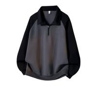 ZHIQIA Homme Sweat Demi Zip Bicolore Manches Longues | Raglan Contrasté,Bords Côtelés,Bas Côtelé,Col Polo,Coupe Ample,Printemps,Automne,Décontracté,M-3XL