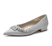 ZhiQin Argent,37 EU,Ballerines Plat Chaussures de Mariée Femme Glitter Slip on Mariage Parti Bride Soiree avec Strass 36-43
