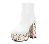 ZhiQin Blanc,36 EU, Bottines à Plateforme pour Femmes à Talons Hauts Bottines à Plateforme à Bout Rond, Bottes Courtes Gothiques Confortables