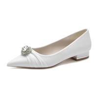 ZhiQin Blanc,43 EU,Femme Plat Ballerines Chaussures de Mariée Slip on Glitter Mariage Parti Bride Soiree avec Strass 36-43