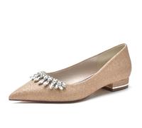 ZhiQin Champagne,37 EU,Femme Ballerines Plat Chaussures de Mariée Glitter Slip on Mariage Parti Bride Soiree avec Strass 36-43