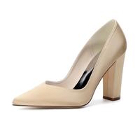 ZhiQin ,Champagne,38 EU, Escarpins De Mariée Satin Blanc Bout Pointu Talon Bloc 10.3cm Chaussures De Soirée Dentelle