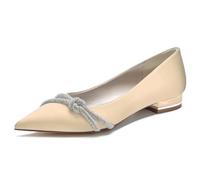 ZhiQin Champagne,39 EU,Femme Ballerines Plat Chaussures de Mariée Slip on Satin Mariage Parti Bride Soiree avec Strass 36-43