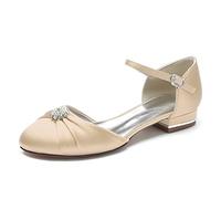 ZhiQin Champagne,42 EU, Femme Ballerines Chaussures de Mariée Plat Dentelle Mariage Parti Bride Soiree avec Strass 36-43