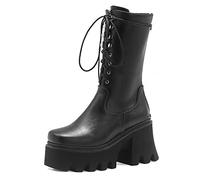 ZhiQin Chaussons de la Cheville Punk Bottes à Talons Gros Blocage | Plate-forme de Combat Bottines épais Femmes Gothique Moyens Hauts Chaussons de la Cheville