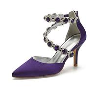 ZhiQin Chaussures de Mariée à Talons Hauts Chaussures de Mariage en Talon Aiguille avec Strass Ivoire Satin Sandale Bride 36-43,Duck Purple,39 EU