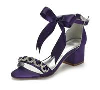 ZhiQin Chaussures de Mariée à Talons Hauts Ivoire Satin Chaussures de Mariage en Talon Aiguille Sandale Bride avec Strass 36-43,Duck Purple,36 EU