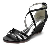 ZhiQin Coin Chaussures de Mariage en Talon Satin Sandales Ivoire Compensées Chaussures de Mariée à Talons Hauts Bride 35-43,Noir,39 EU