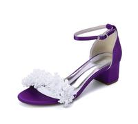 ZhiQin ,Deep Purple,41 EU, Chaussures De Mariée Classiques Blanches, Sandales en Satin À Talon De 4,5 Cm avec Lanière Perlée
