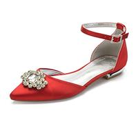 ZhiQin Femme Plat Ballerines Chaussures de Mariée Satin Mariage Parti Bride Soiree avec Strass 36-43,Rouge,41 EU