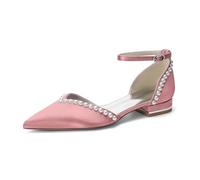 ZhiQin ,Flesh Pink,41 EU, Sandales Classiques Satin Jaune Décor Perles Bout Pointu 2.5cm Talon Plat D'Orsay Chaussures Cérémonie