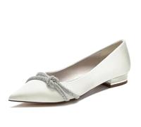 ZhiQin Ivoire,42 EU,Femme Ballerines Plat Chaussures de Mariée Slip on Satin Mariage Parti Bride Soiree avec Strass 36-43