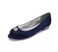 ZhiQin Ivoire Ballerines Satin Peep Toe | Mariage Talon Bas Pailleté | Bout Ouvert, Talon Bloc Bas 1.5cm, Ornements Diamant, Semelle Rembourrée, Confort, Coupe Juste, Idéal Mariage & Soirée