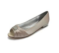 ZhiQin Ivoire Ballerines Satin Peep Toe | Mariage Talon Bas Pailleté | Bout Ouvert, Talon Bloc Bas 1.5cm, Ornements Diamant, Semelle Rembourrée, Confort, Coupe Juste, Idéal Mariage & Soirée