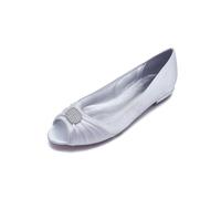 ZhiQin Ivoire Ballerines Satin Peep Toe | Mariage Talon Bas Pailleté | Bout Ouvert, Talon Bloc Bas 1.5cm, Ornements Diamant, Semelle Rembourrée, Confort, Coupe Juste, Idéal Mariage & Soirée