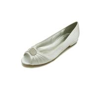 ZhiQin Ivoire Ballerines Satin Peep Toe | Mariage Talon Bas Pailleté | Bout Ouvert, Talon Bloc Bas 1.5cm, Ornements Diamant, Semelle Rembourrée, Confort, Coupe Juste, Idéal Mariage & Soirée