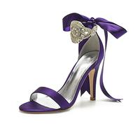 ZhiQin Ivoire Chaussures de Mariage en Talon Aiguille Chaussures de Mariée à Talons Hauts avec Strass Satin Sandale Bride 36-43,Duck Purple,40 EU