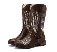 ZhiQin Marron,41 EU, Homme Noirs Heritage Bottes Western Talon Longueur du Mollet Carré Bout Chaussures Bottes de Cowboy en Cuir Véritable